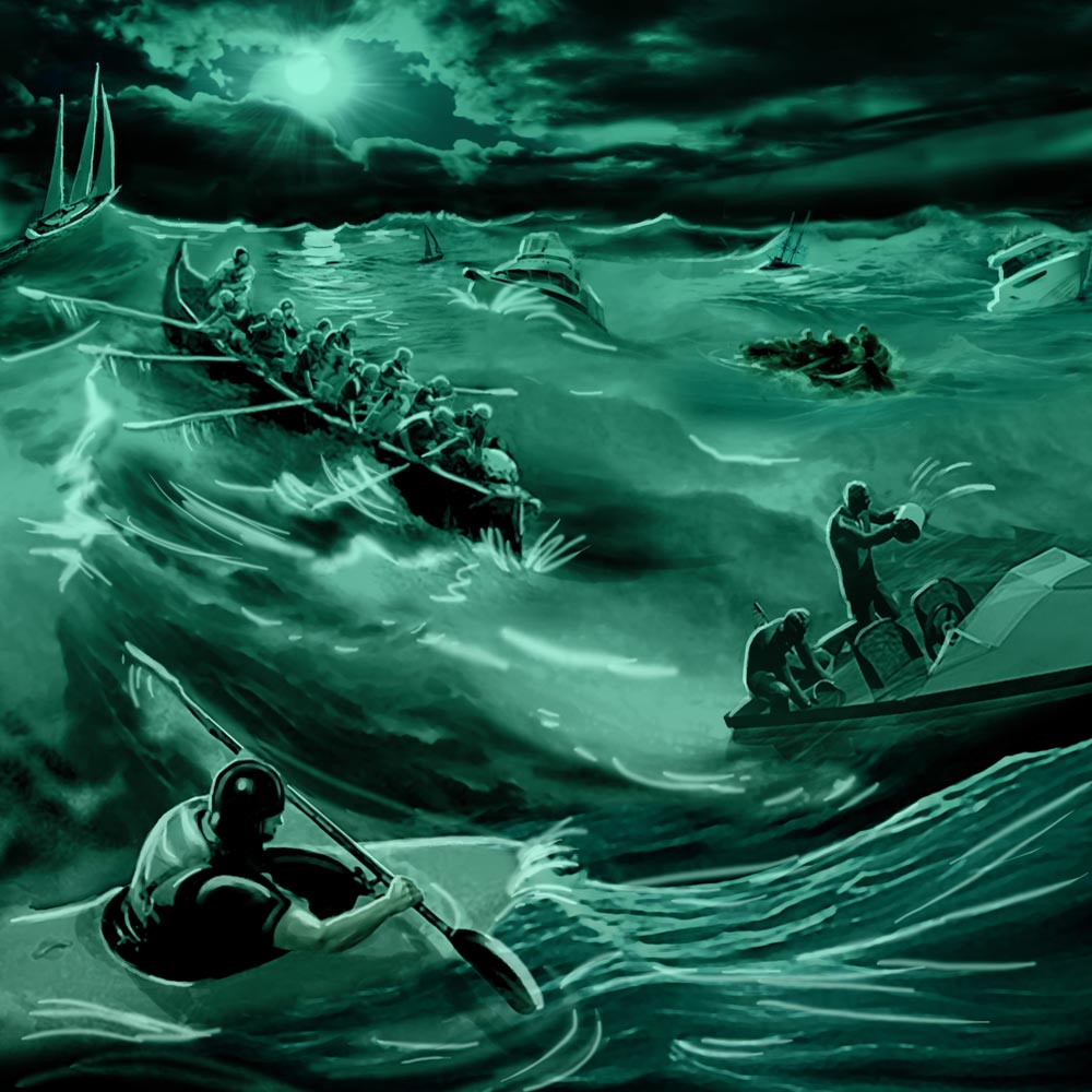Magazine illustration of a stormy sea environment