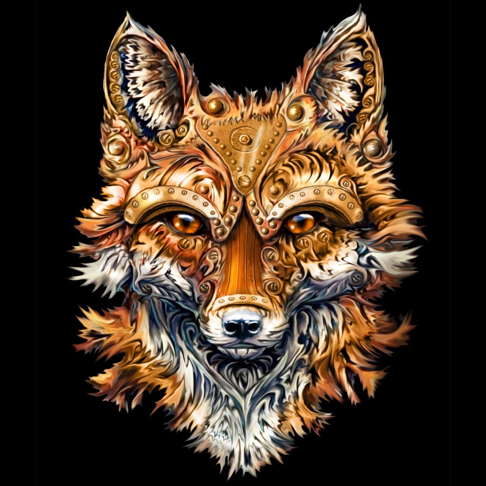 Steampunk illustration of a fox